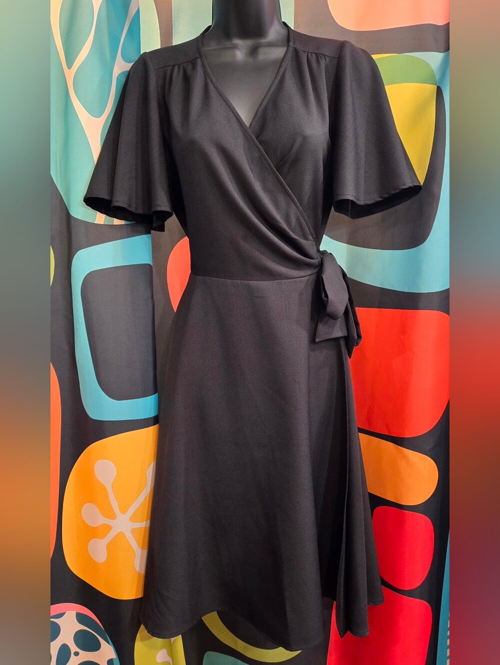 Heart of Haute Black Wrap Dress with Flutter Sleeves